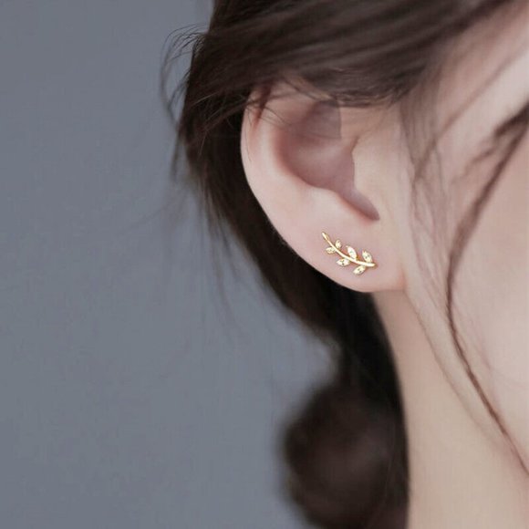 New 18k Gold Over Silver Sim. Diamonds Branch Studs - Picture 4 of 4